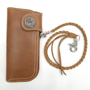 Leather Biker Wallet Brown Handmade Chain Zip Bifold Cowboy Moto Gift EUC